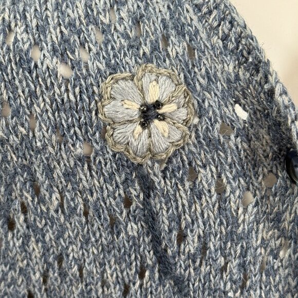 Napa Valley Blue Knit Cardigan Vest Womens 1X Vintage w/ Floral Embroidery - Picture 4 of 7